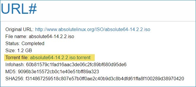 Kuinka luoda torrentteja suurille tiedostolatauksille URLHash Torrent-tiedosto