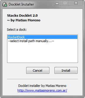 RocketDock + Stacks Docklet: Ei vain telakka, vaan täydellinen työpöydän organisointiratkaisu [Windows] 2013 04 12 22 48 04 Docklet Installer