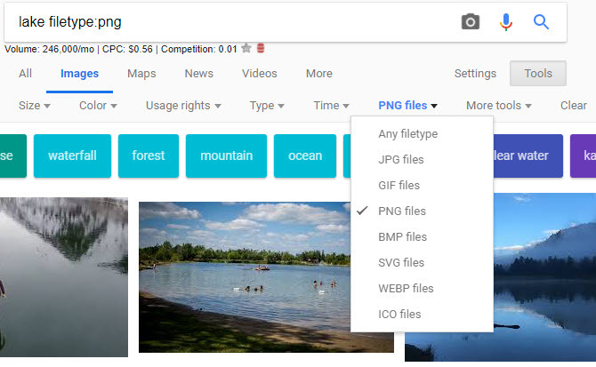 Google-kuvahaku tiedostotyypin mukaan