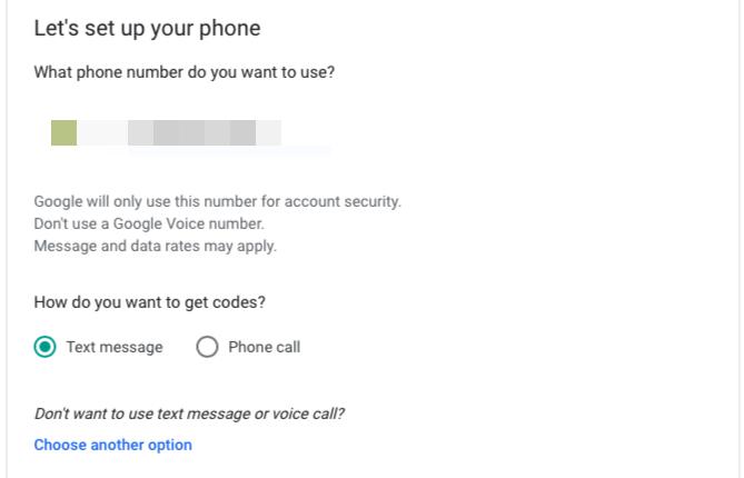 Lisää puhelinnumero Google-tilin 2FA-asennuksen aikana