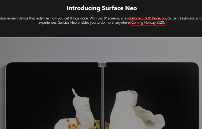 Microsoft Surface Neo -sivulla ennen viivettä