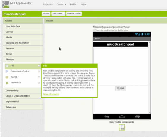 Android luo appinventor screen2 -tallennustila