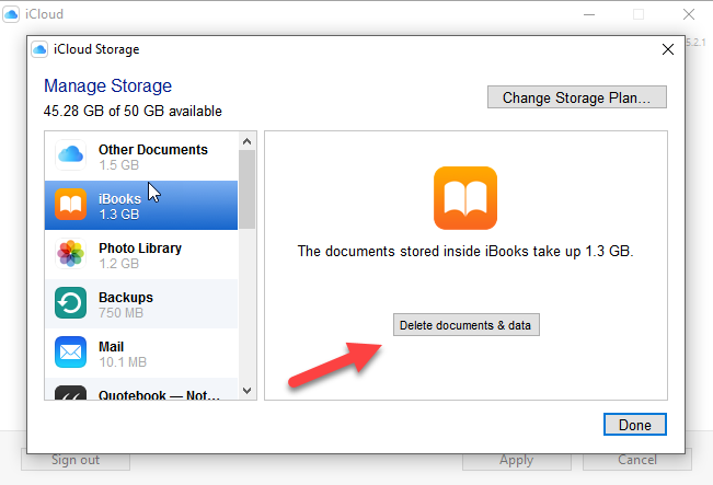 iCloud-ohjauspaneeli Hallitse tallennuskaappausta