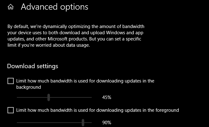 Windows 10 päivittää kaistanleveyden käyttö