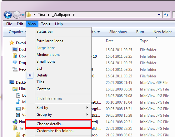 Windows Explorer -sarakkeet