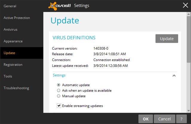 Avast - Asetukset - Päivitä