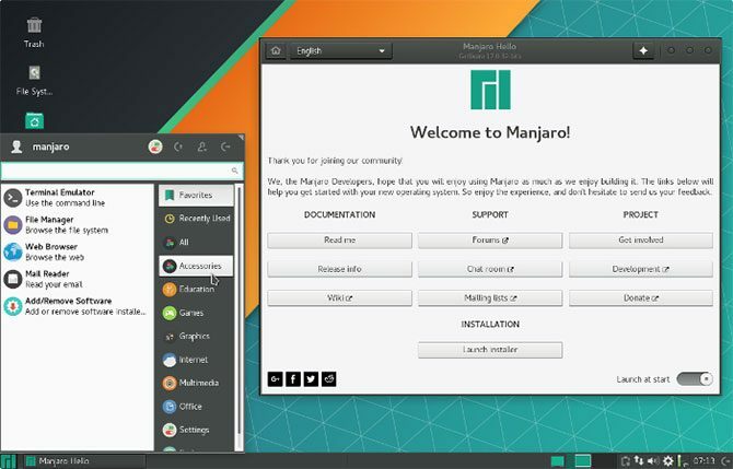 Tämä on Manjaro Linuxin näyttökuva