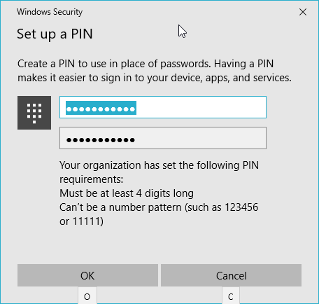 Windows 10 asettaa PIN-salasanan