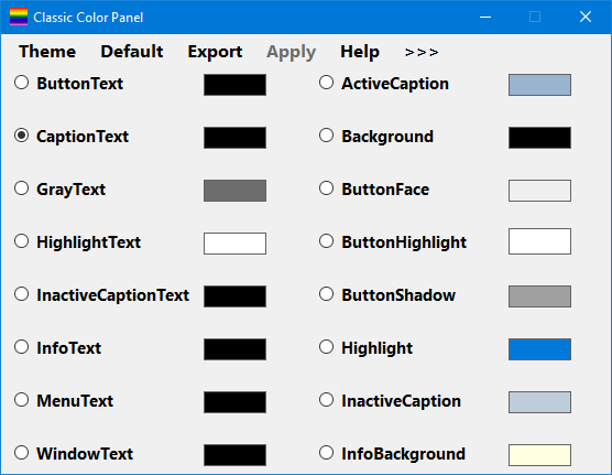 Windows 10 klassinen väripaneeli