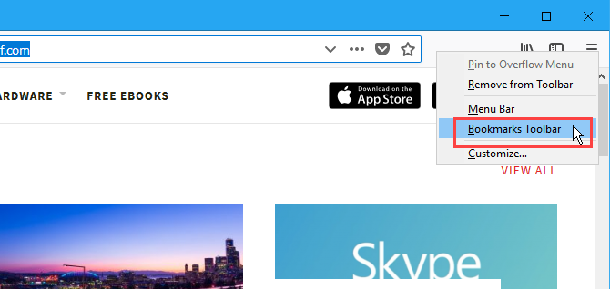 Näytä kirjanmerkkityökalurivi Firefoxissa