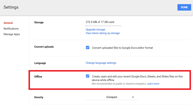 google drive offline -asetus