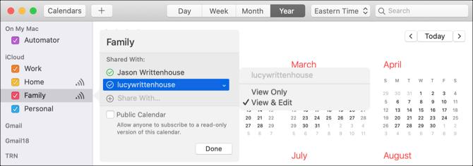 Mac-kalenteri Lisää ihmisiä ja käyttöoikeudet