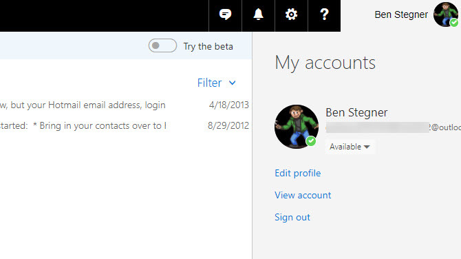 Microsoft-tilin asetukset