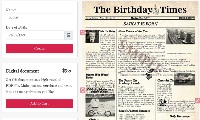 Luo vääriä sanomalehtiä syntymäpäivästäsi The Birthday Times -sivustolla