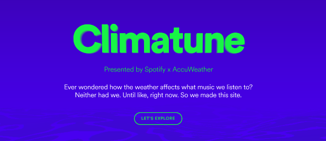 Spotify Now näyttää musiikkia sää mukaan climatune spotify accuweather -soittolistan