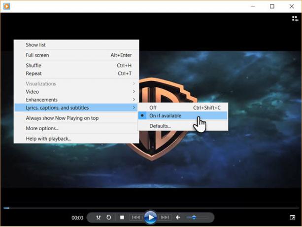 Ota WMP-tekstitys käyttöön, kun videota toistetaan