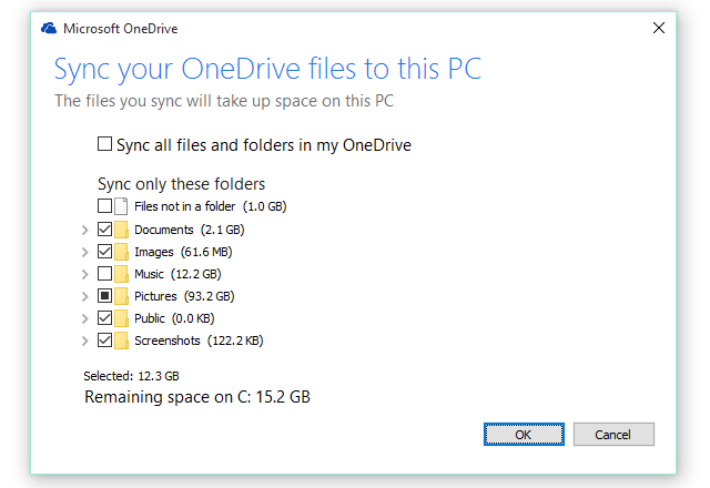 OneDrive-synkronointiasetukset