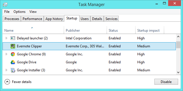 Windows 8.1 Task Manager määrittää käynnistysohjelmat