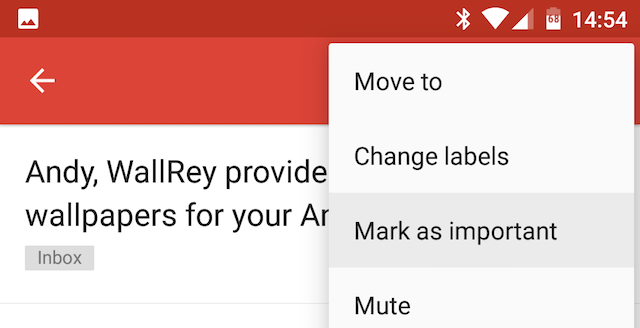 Android Gmail Merkitse viesti tärkeäksi