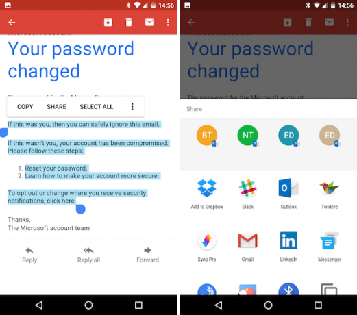 Android Gmail Jaa posti muiden sovellusten kanssa