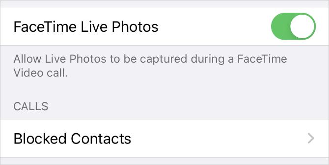 FaceTime Live Photos -vaihtoehto vaihtuu iPhonen asetuksissa