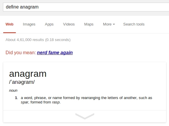 Google-Easter-Egg määritellä-anagrammi