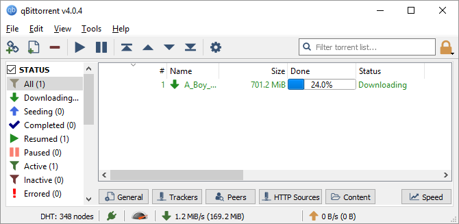 Tämä on näyttökuva yhdestä parhaista Windows-ohjelmista torrentien lataamiseksi. Sitä kutsutaan qBittorrent