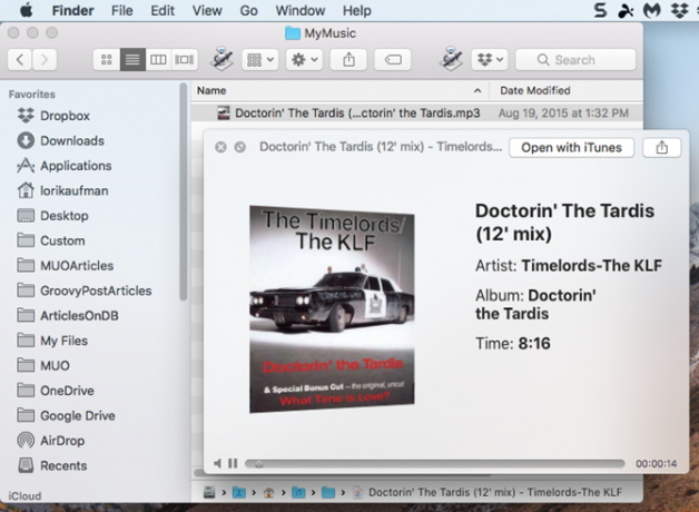 Toista äänitiedosto käyttämällä Macin Finderin pikakatselua
