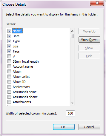 Windows Explorer -sarakkeet
