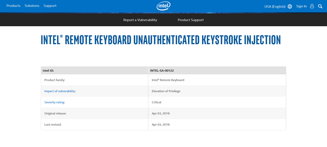 Näyttökuva Intel Remote Keyboard -haavoittuvuudesta