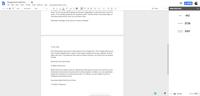 Google Docs Parempi Word Count -lisäosa