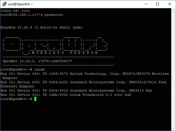 OpenWRT Putty Terminal -ikkunanäyttö