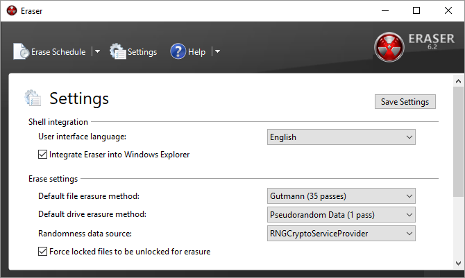 Tämä on näyttökuva yhdestä parhaista Windows-ohjelmista. Sitä kutsutaan Eraser-tiedostojen korvaamiseksi