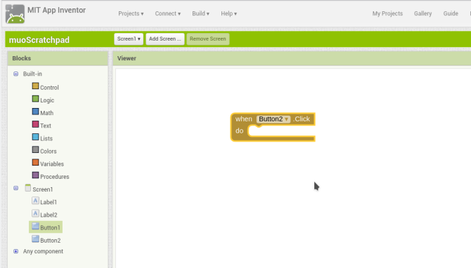 Android luo sovellus appinventor screen1 buttonblock1