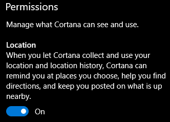 Windows 10 cortana sijainti