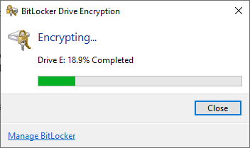 bitlocker-aseman salaus prosessissa