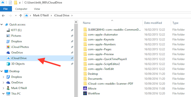 iCloud-ohjauspaneeli Windows File Explorer -kuvakaappauksessa