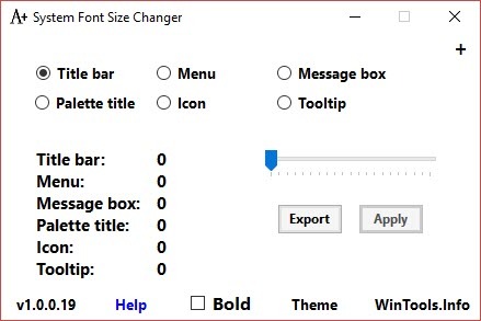 Järjestelmäfonttien koon muuttaminen Windows 10 Luoja -sovelluksen päivitysjärjestelmän fontinvaihtajan jälkeen