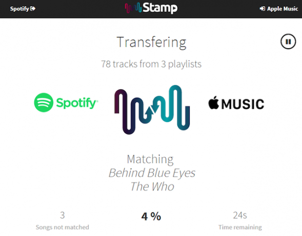 Tuonti Spotify-soittolistat-into-Apple-musiikki-Stamp välittävälle