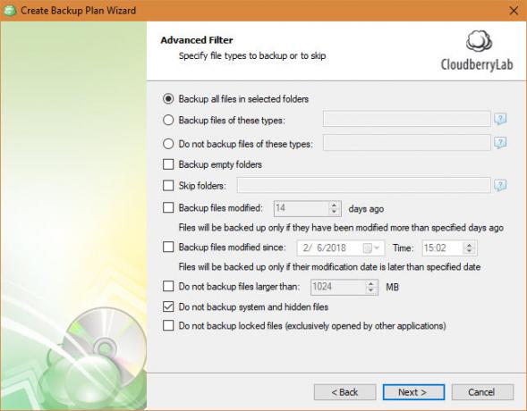 CloudBerry Backup suojaa tiedostoja Windowsissa, Macissa ja Linuxissa 09 CloudBerry Backup Advanced Filter Options