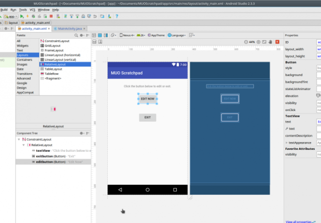 Android luo sovellus androidstudio layouteditor