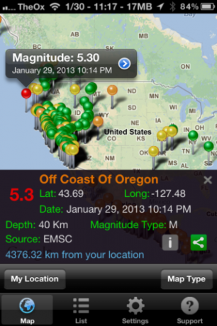 Quake Spotter - Helppo käyttää tapa seurata maanjäristyksiä [iOS, maksetut sovellukset ilmaiseksi] QuakeSpotter03