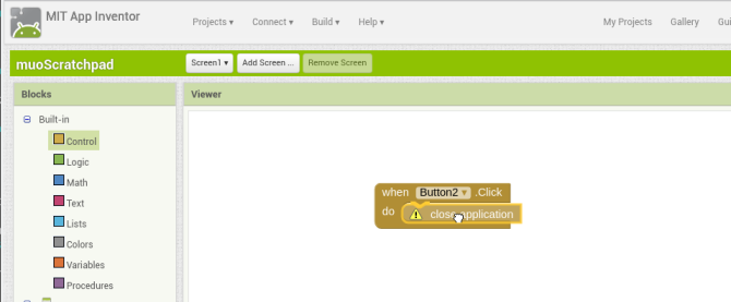 Android luo sovellus appinventor screen1 buttonblock2