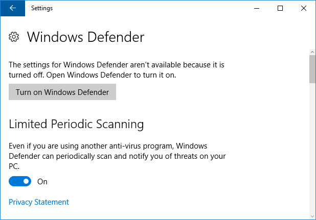 Windows Defenderin säännöllinen tarkistus