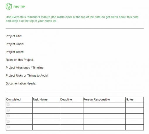 Evernote-projektisuunnittelumalli