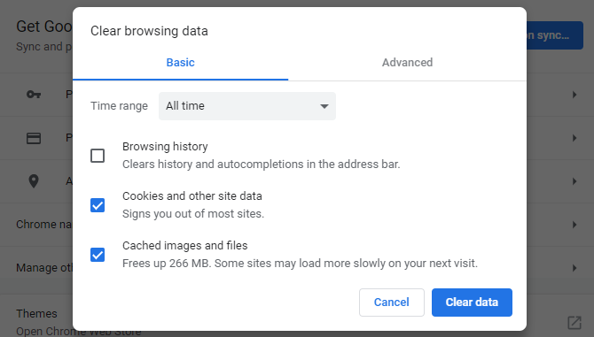 Evästeiden ja välimuistin tyhjentäminen Google Chromessa