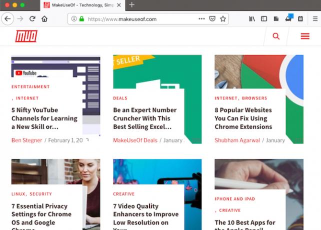 MakeUseOf-esikatselu Firefoxissa