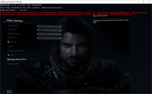 SweetFX Shadow of Mordor -vianmääritys