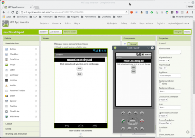 Android luo sovellus appinventor -sovellusemulaattori