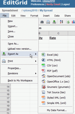 EditGrid: Wonderful Online Spreadsheet Application -sovelluksen muokkausruudukko1